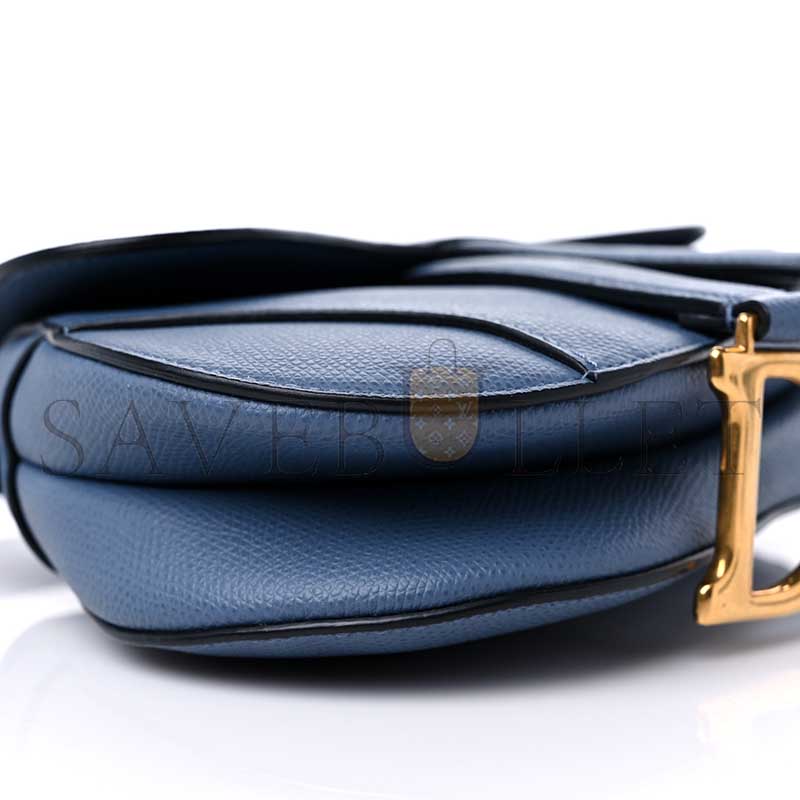 D*or grained calfskin mini saddle bag denim blue (17*15*5cm)